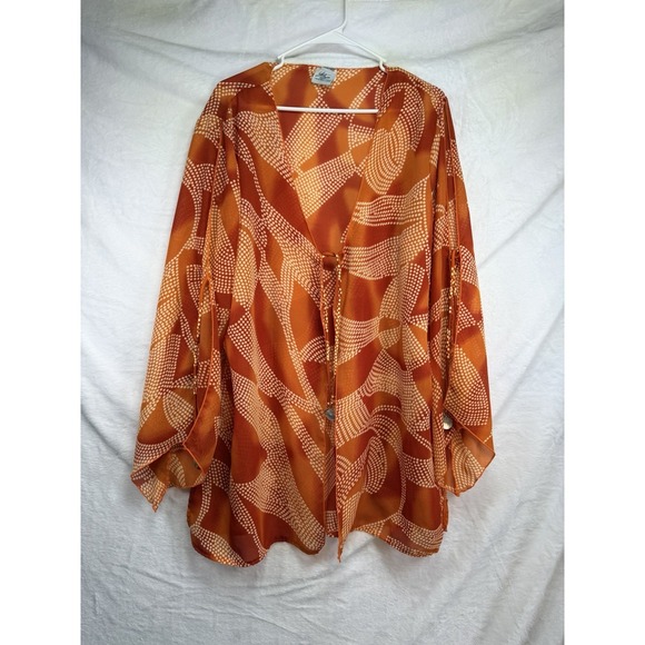 Your Best Look Other - Your Best Look Women's Orange Swim Cover Up Sheer Cardigan 18W Tie Front Shells